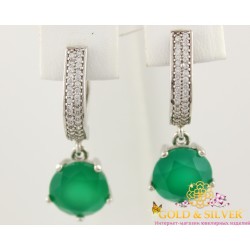 Серебряные Серьги 925 проба. Женские серебряные серьги Стефани с вставкой Зеленый Агат 20989p